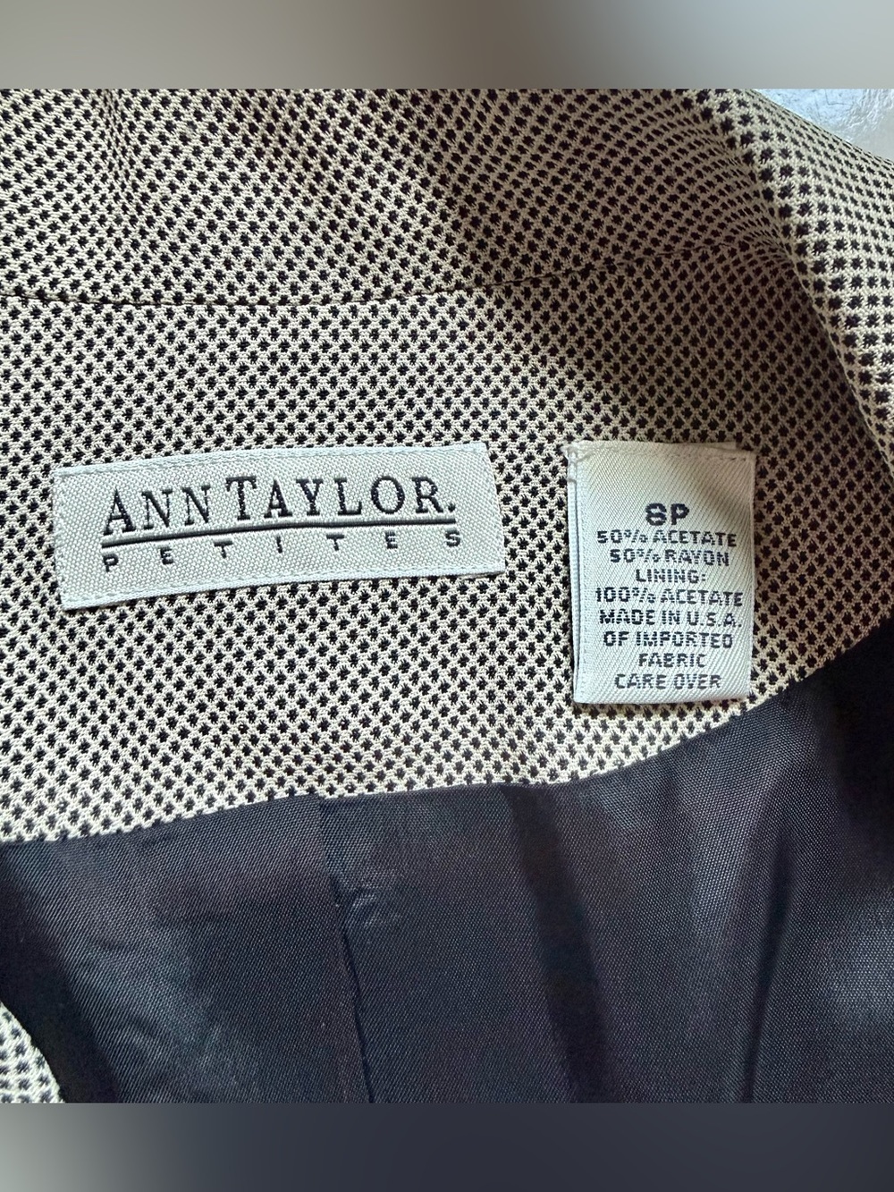 80s VTG ANN TAYLOR Petite 2 Piece Black & Tan Belted Jacket Pencil Skirt Suit 8P - Picture 2 of 15